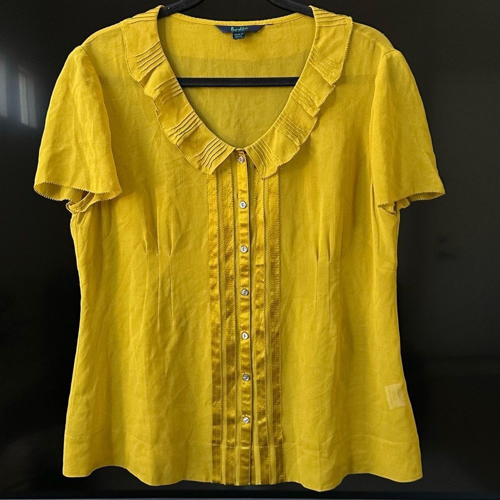 Boden Silk Mustard Yellow Blouse Size M